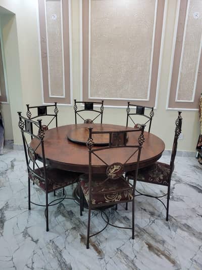 6 Seater Wooden Dining Table Set with Metal Chairs – Stylish & Durable