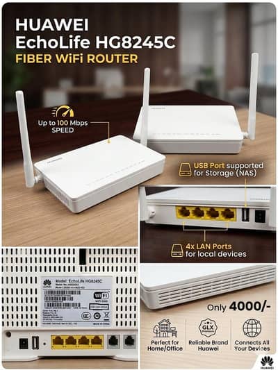 Huawei Fiber Router GPON HG8245C| USB Networking  +4LAN 100MBs | 10/10
