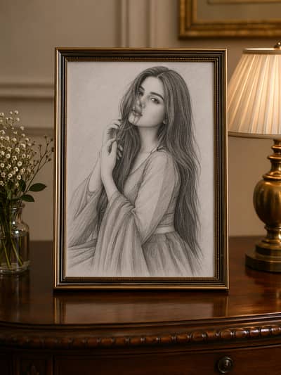 Handmade Style Pencil Sketch with Frame