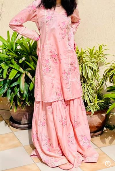 2 piece pink suit with kurti and garara