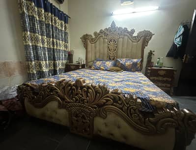 king size designer bedset with side tables and dressing