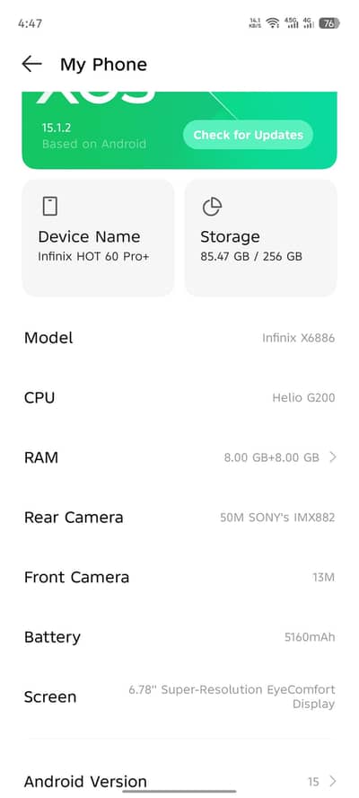 Infinix Hot 60 Pro plus Storage 256/8+8 Ram
