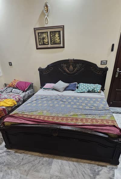 King size wooden bed with matress and dressing table