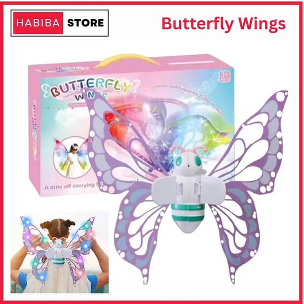 Butterfly Wings with LED Lights & Moving Function – Girls Costume Fairy Wings - Elf Carrying Butterfly Wings – Light Up Flapping Angel Wings for Birthday, Halloween & Fancy Dress