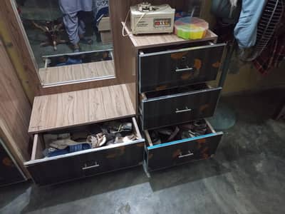 Bed, Show case Almari, wooden Almari, Dressing table, 2 normal table