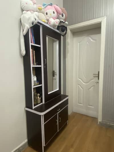 wooden dressing table with mirror and storage