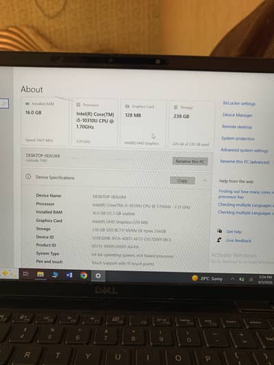 Dell Laptop Core i5 10th Generation 256GB SSD