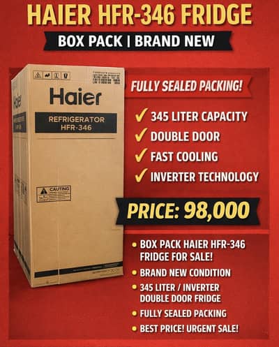 Haier HRF-346 Fridge – Bilkul New, Box Packed, Unused