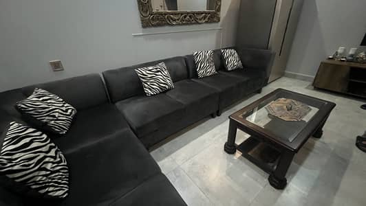 L shape 7 seater sofa charcoal grey