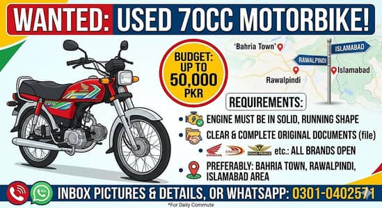 bike chahyea 70 cc koi bhi ho (I'm not seller)
