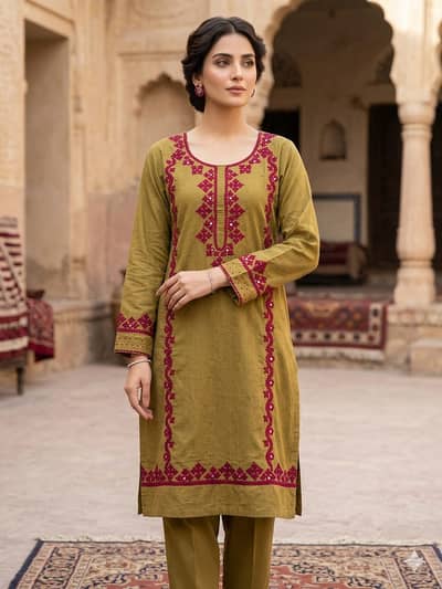 Premium Handmade Balochi Mirror Work Unstitched 3-Piece Suit