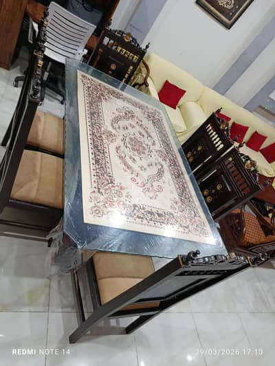 Solid Wooden Dinning Glass Table 6 Chairs