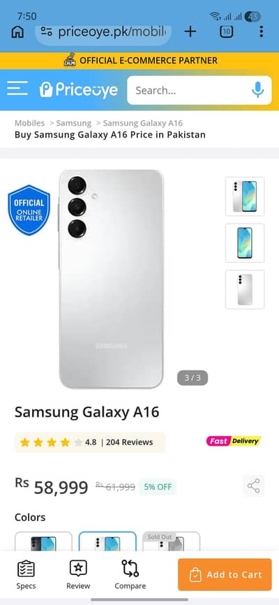 Samsung A16 _ 8GB Ram- 256GB Storage