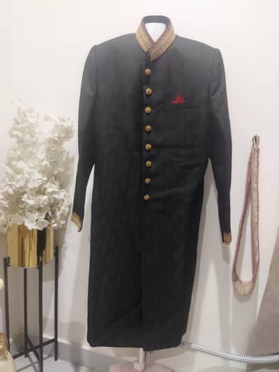 Dulhajee Sherwani with Turban (Black - Medium)