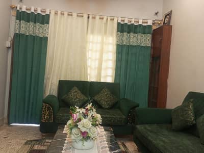 7 seater sofa set with Center Table, Curtains and carpet
