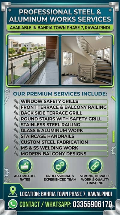 Steel Stairs, Welding Work & Glass Services in Bahria Town Phase 7