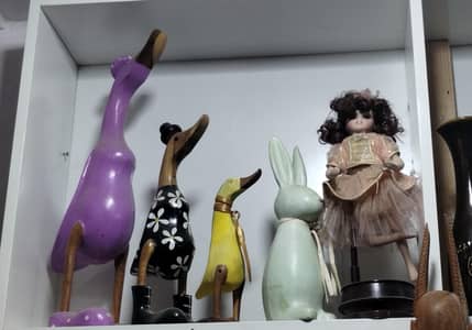 Set of 4 Handcrafted Wooden Animal Figurines - Ducks & Rabbit