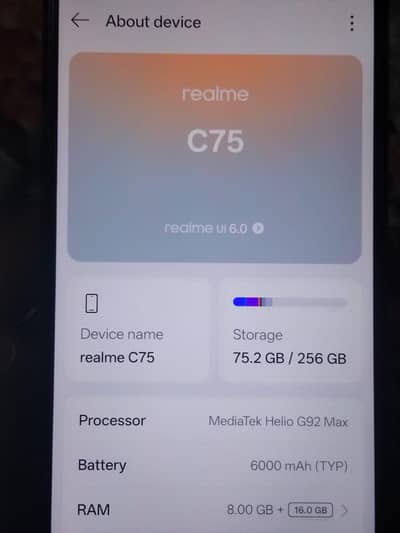 realme C75 8G/256GB 6000mah battery official warranty complete box