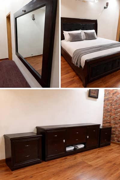 solid wooden bedroom set bed+side+dressing table+ Dressing mirror