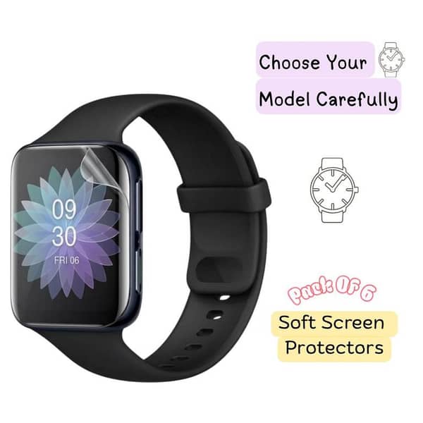 Pack of 6 – Oppo Watch 46mm / Watch 41mm Hydrogel Screen Protectors – Soft Screen Protector | HD Clear | Self-Healing | Full Coverage Protection | Watch Screen Protector