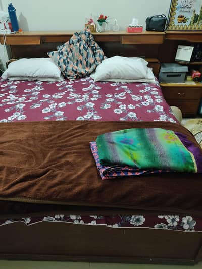 Premium Teak Wood King Size Bed + Side Table+ 3 Door Wardrobe