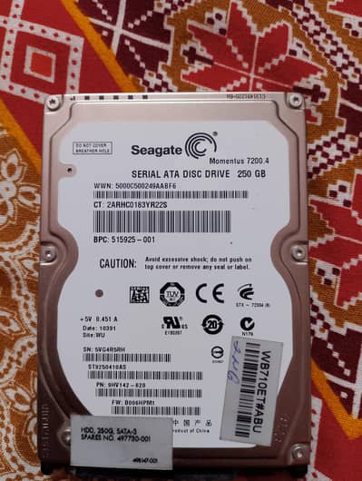 Seagate 250GB Laptop HDD 7200 RPM