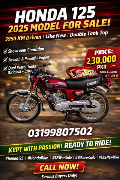Urgent sale honda 125 brand new 10 by 10 condition