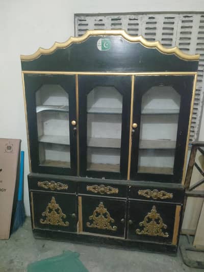 Wooden Showcase / Display Cabinet with Glass Doors – Good Condition