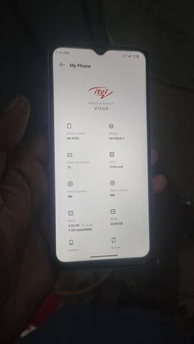 Itel A05s 8 gb ram(4+4) 64gb storage.