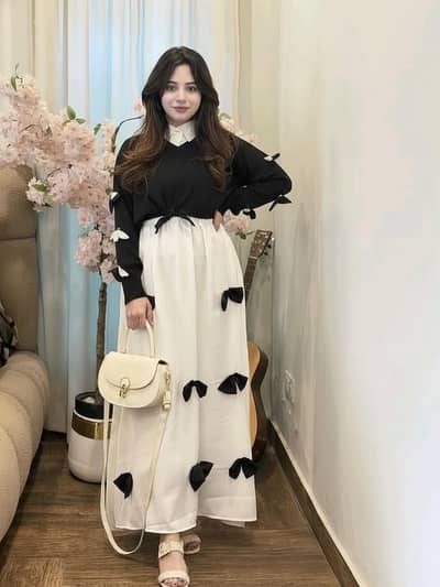 Bow Attached On Frock Maxi And Top Sleeves 2PCs