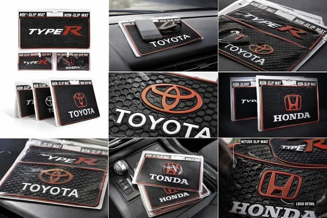 Car Dashboard Non-Slip Mat with Logo – Anti-Skid Mobile Holder Pad for Dashboard (Type R / Toyota / Honda Design)