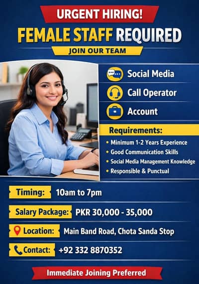 Female Staff Required for Social Media Platforms