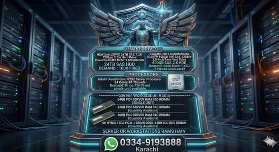 SERVER HDD 24TB 600GB SAS RAMS HAIN 64GB 32GB 16GB DDR4 16GB DDR3