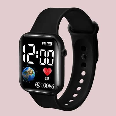 Black LED Digital Watch With Heart Monitor & 10086 Battery