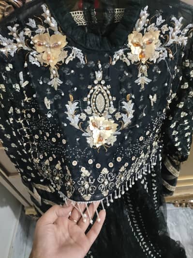 3d work body work maxci black in colour 3pcs dress