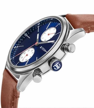 TITAN MAN'S analogue QUARTZ TEN LEATHER BLUE STRAP. WATCH ⌚