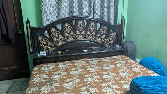 Wood Double Bed with Side Tables