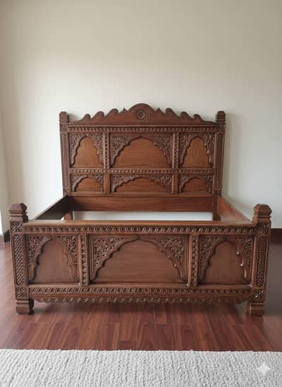 swati design bed with 2 side table wooden bed  Chinoti bed set antique