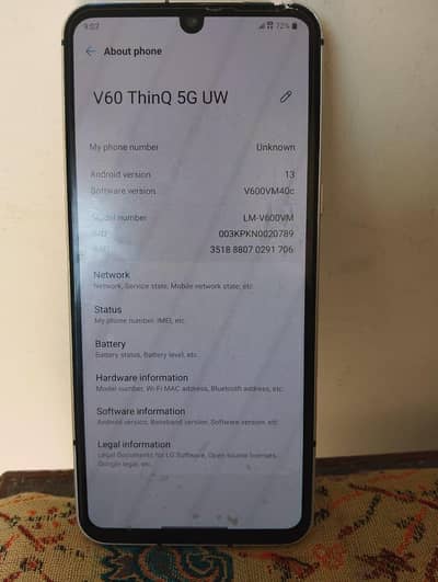 LG v60 thing black ooper se toota hay set bilkul okay hay