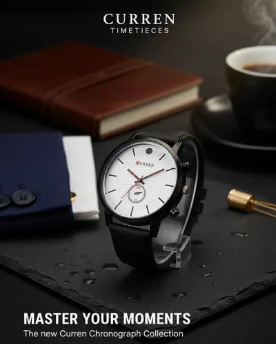 Men's Leather Strap Chronograph Watch Black