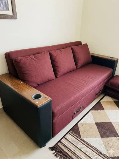 sofa cum bed 3 seater maroon color