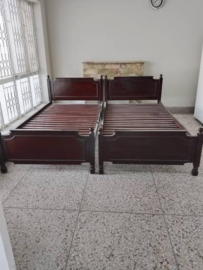 MALAYSIAN WOOD SINGLE BED SET OF 2
