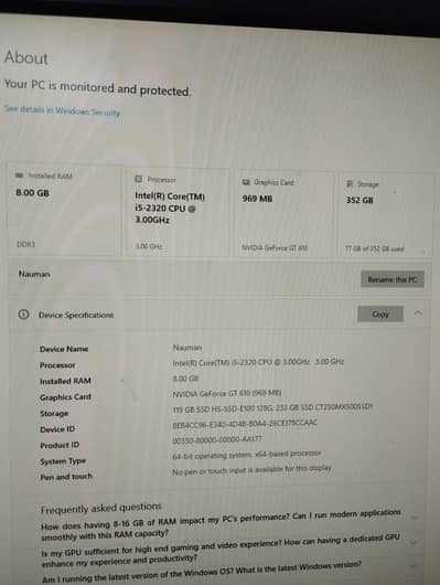 Used Office pc (pc and monitor only) i5-2nd gen