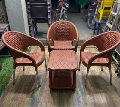 Premium Rattan Design Plastic Chair Set (4+1)