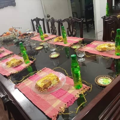 Solid Sheesham 10 Seater Dining Table with 10 Chairs & Large Showcase