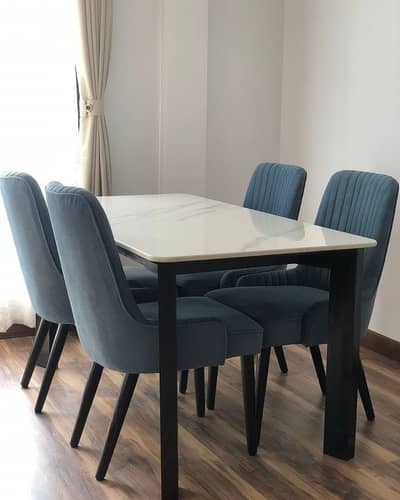 6 seater dining table/UV top table/metal steel chair/luxury dining set