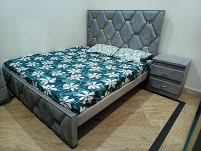 luxury Grey Bed Set  [Bed + Side Table + Dressing Table] - Almost New