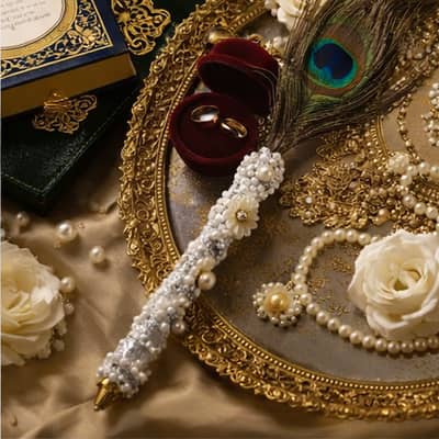 Luxury Nikkah Pen with Peacock Feather Handmade Bridal Signing Pen