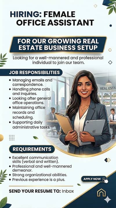 Hiring Female Office Assistant/need staff (Females)