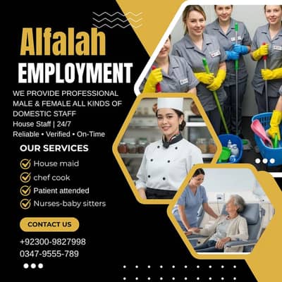 All domestic staff available 24/7 Maid baby sitter patient attended